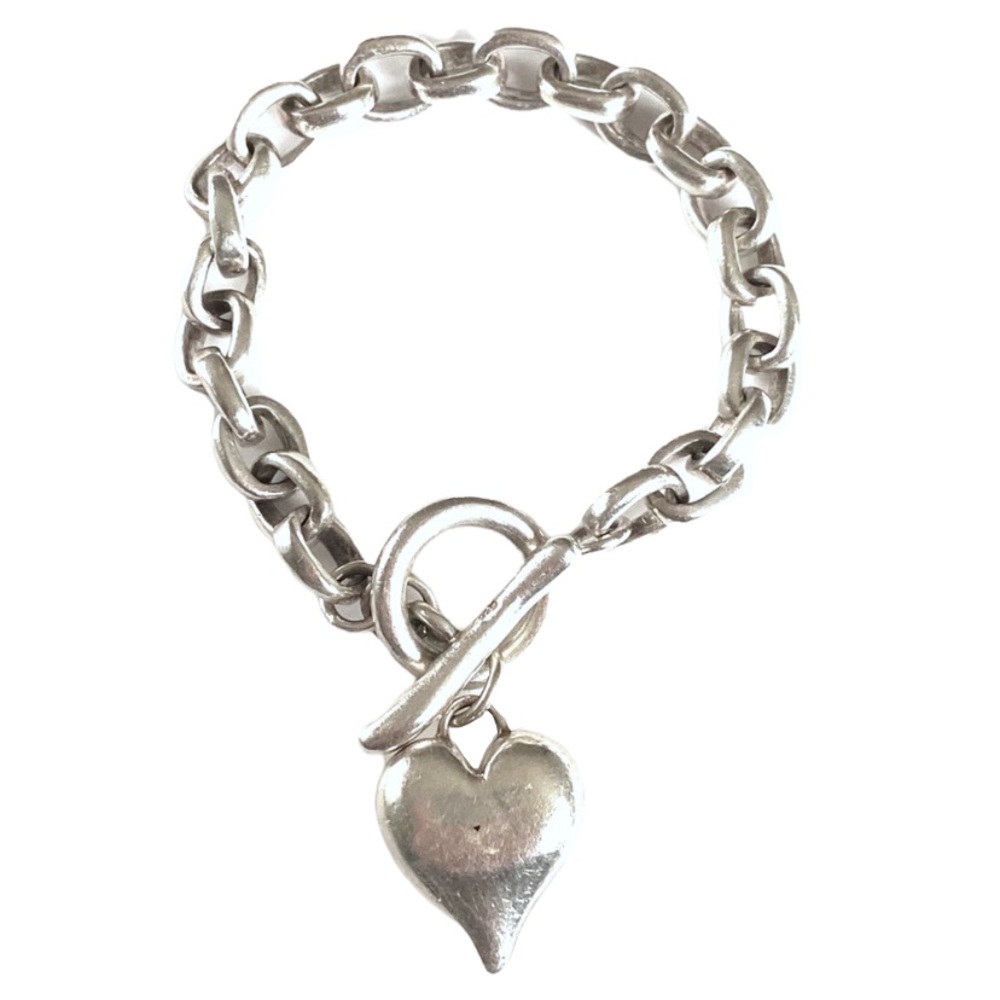 HEAVY Sterling Silver Chunky Link heart Bracelet